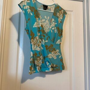Cute blue shirt with white and gold flowers